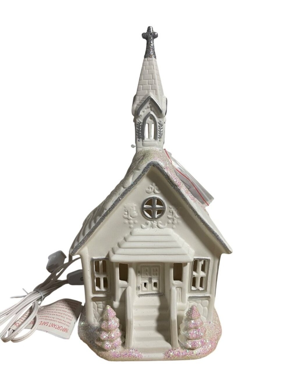 Cracker Barrel Lighted Ceramic Christmas Church Glitter Accents Steeple